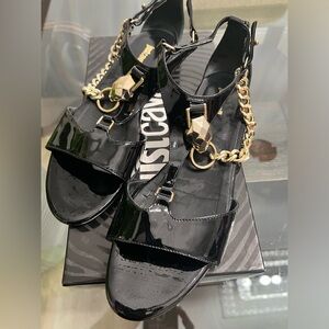 Just Cavilli Pattent Leather Sandal - Black